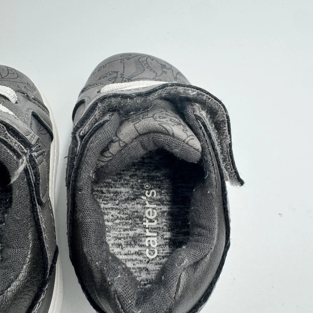 Carter's Toddler Boys Size 3M Dark Gray Dinosaur Print Baby Shoes Sneakers Walk